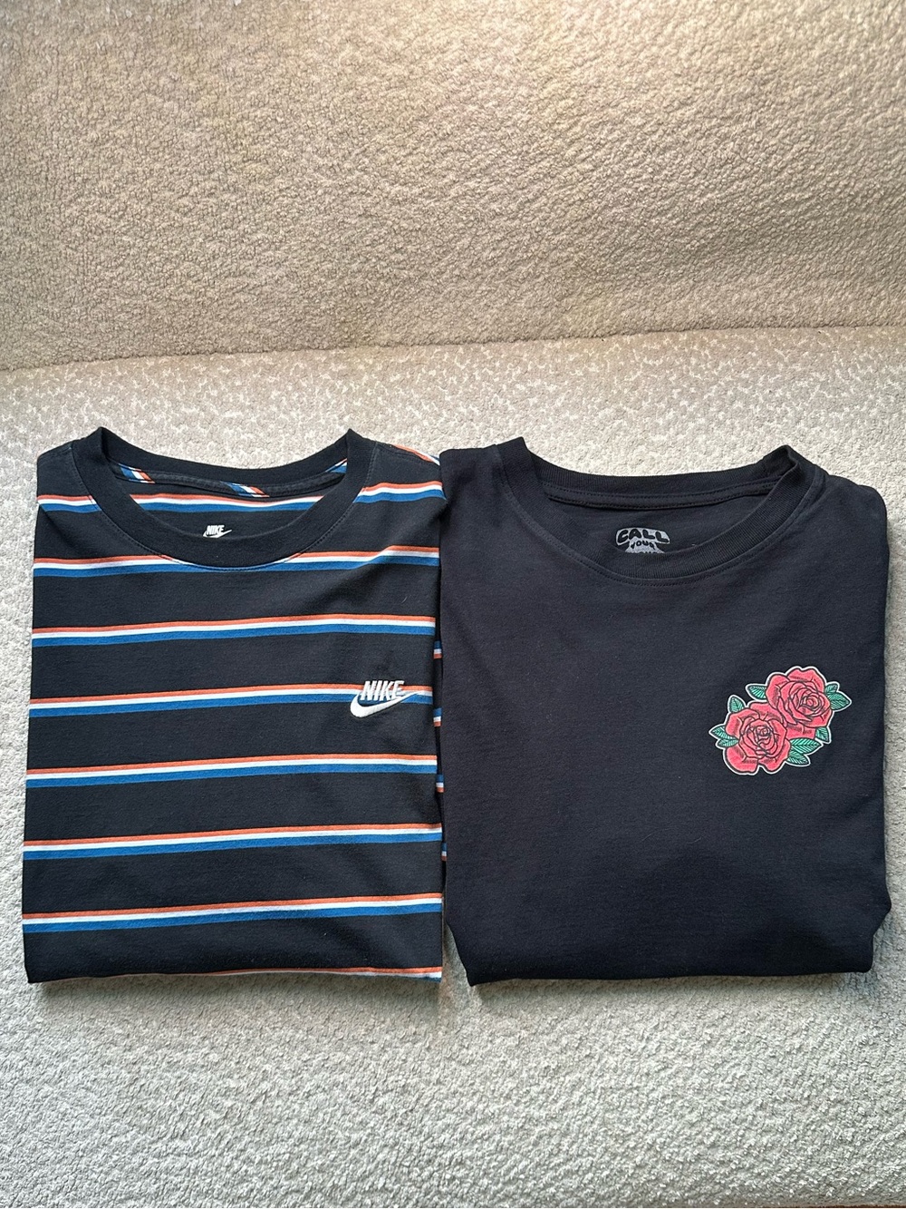 Pair of Men's Large Shirts, Nike Tee w/ Stripes, Traditional Tattoo Graphic Tee